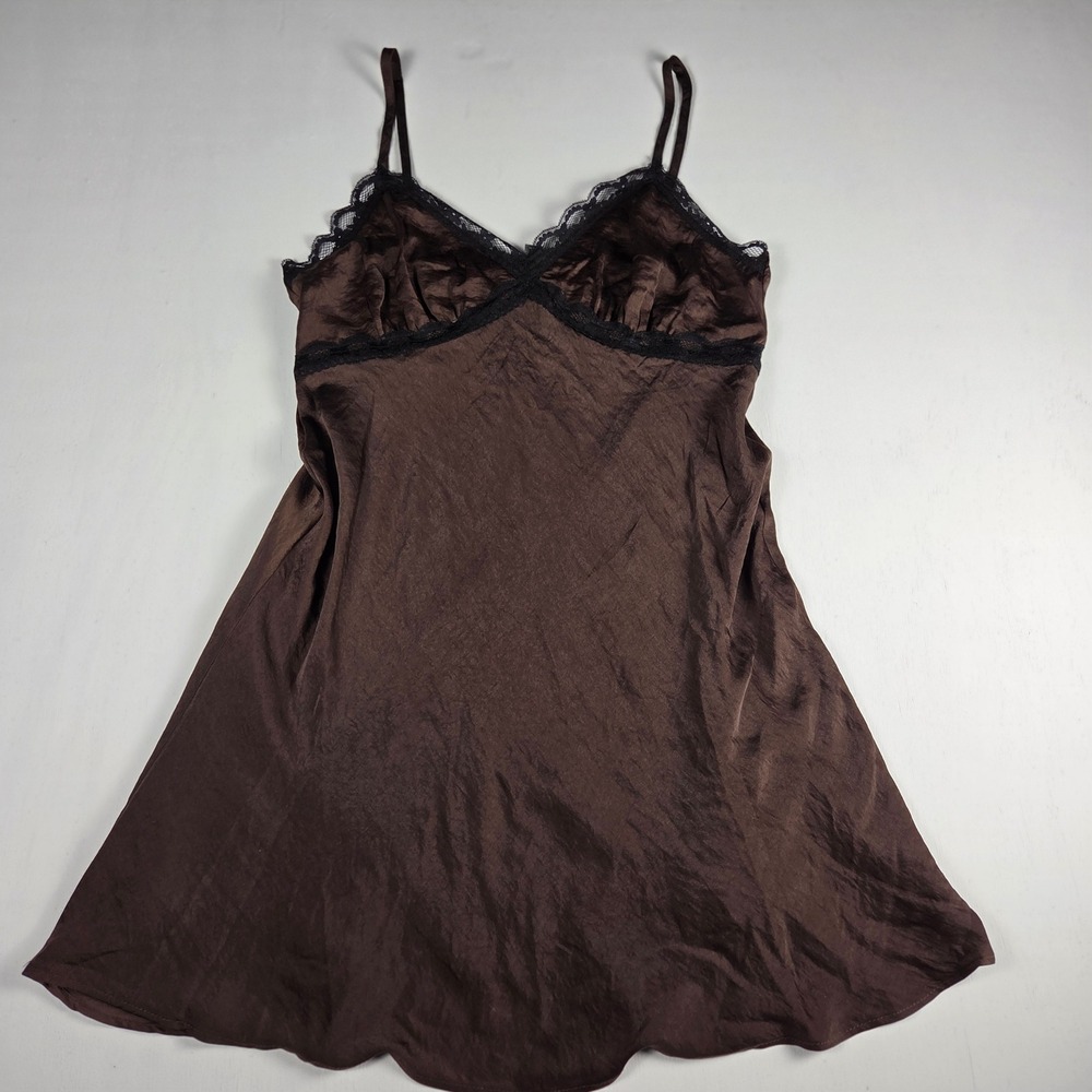 Grunge Coquette Brown Lace Trim Slip Dress XL Wild Fable Mini Satin Vibe